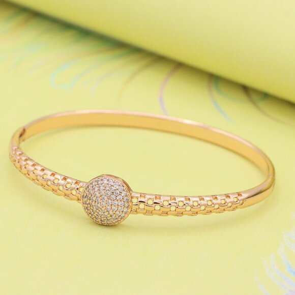 Elegant Rose Gold Bangle with Round Diamond-Crystal Centerpiece, XPBL0463 - Picture 2 of 11